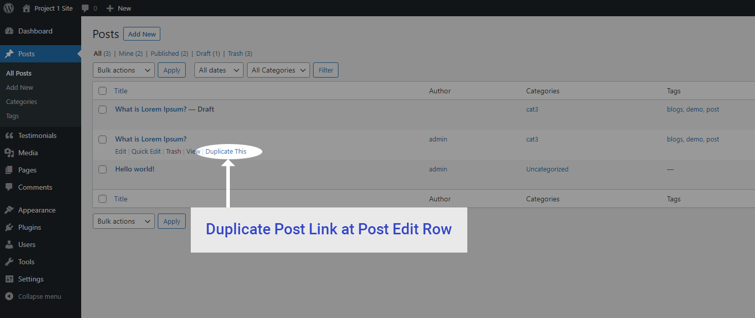 edit screen of the page or post you want to duplicate