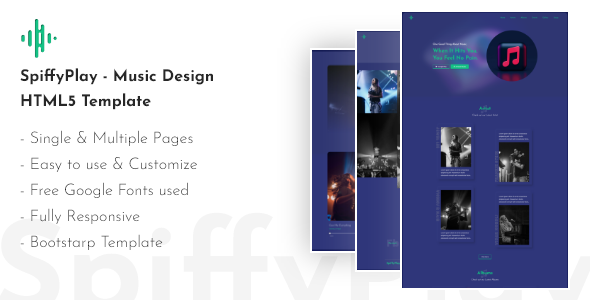 SpiffyPlay – Music Design HTML5 Template