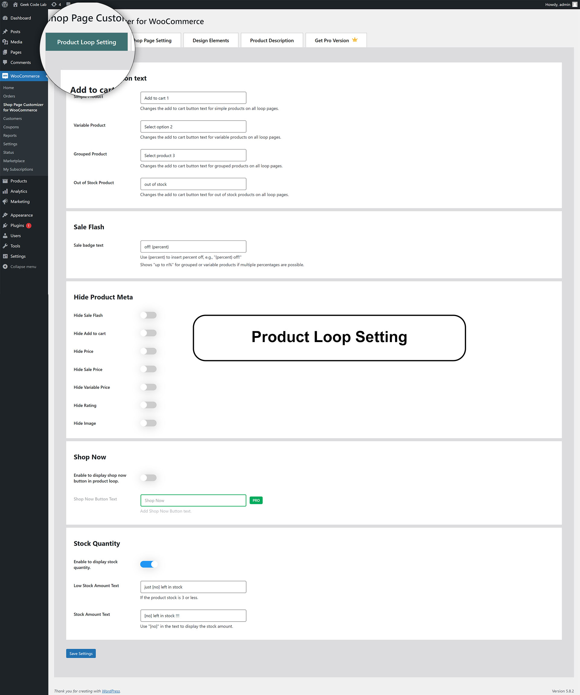 Product loop setting on WooCommerce Shop page Customizer Plugins