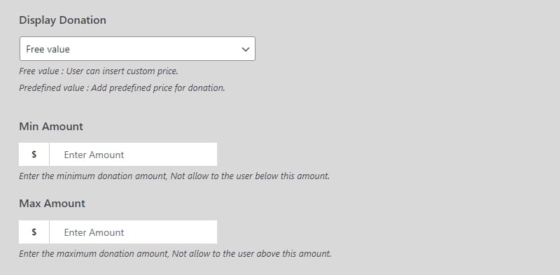 Set mini/max donation amount