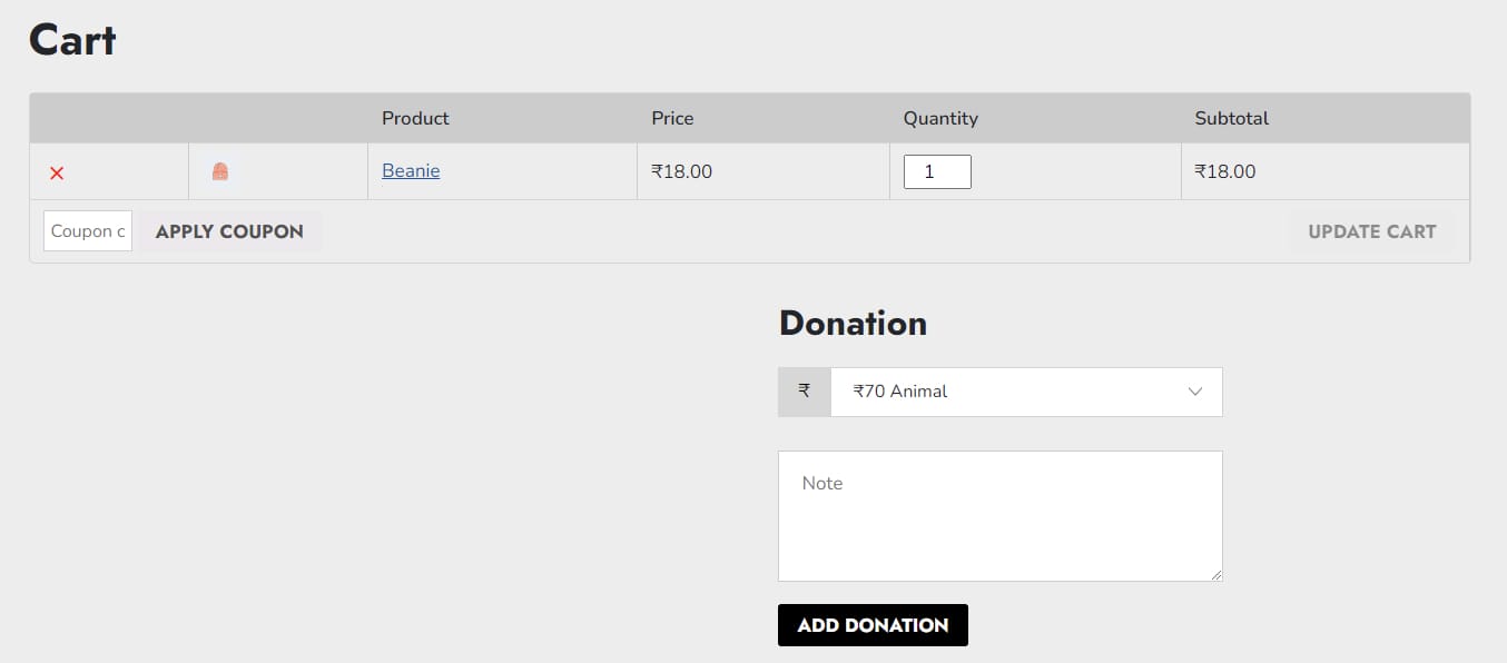 Add donation form on Cart
