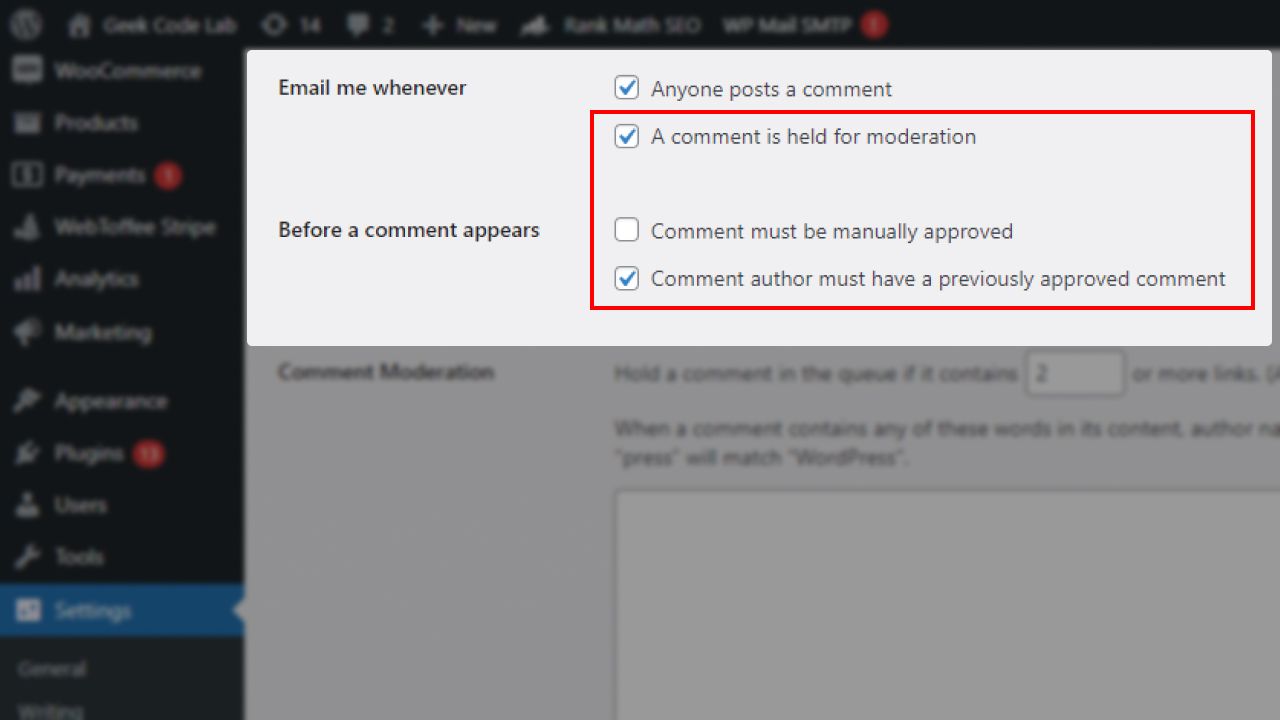 Setup comment Moderation on your website