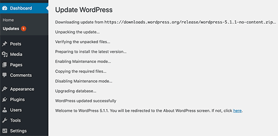 Successfully update latest version of WordPress 