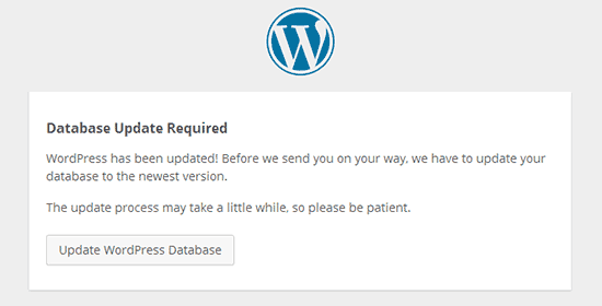 WordPress database required banner