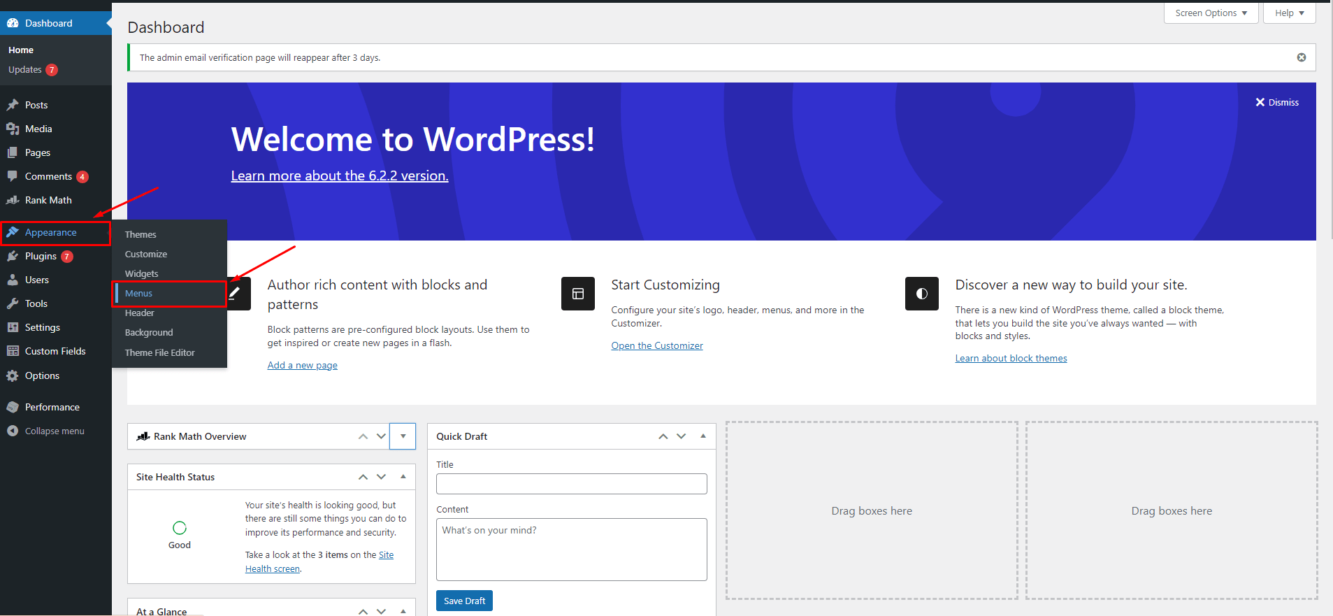 Accessing the WordPress Menu Editor
