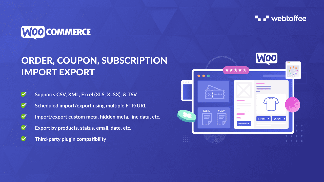 Order, Coupon, Subscription Import Export
